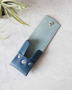 Leather Snap Cardholder, Blue, Open view