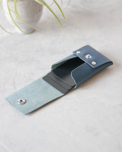 Leather Snap Cardholder, Blue, Side view