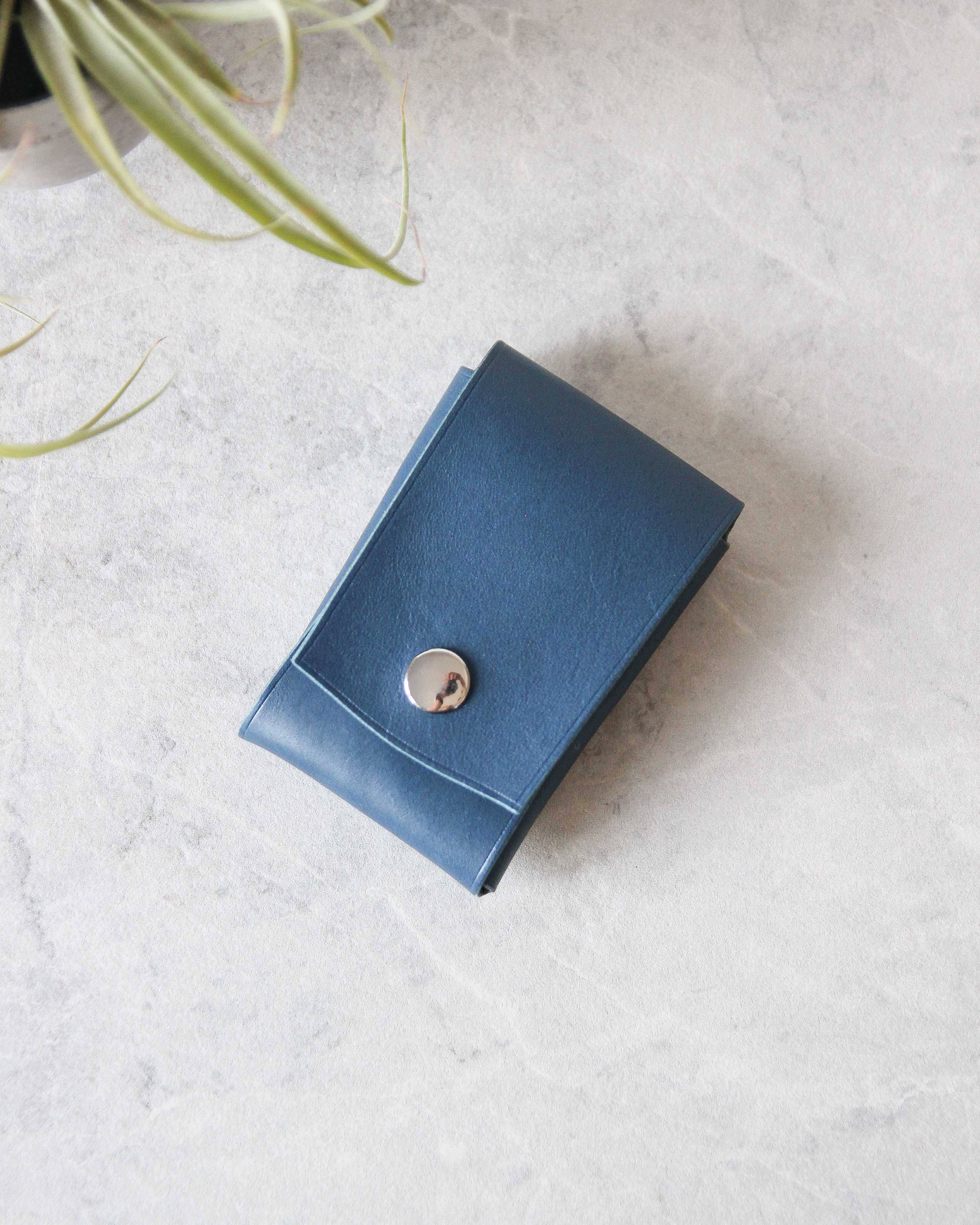 Leather Snap Cardholder, Blue, Top view