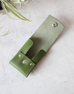 Leather Snap Cardholder, Green, Open view