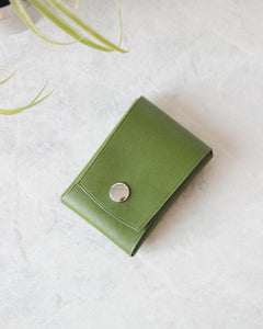 Leather Snap Cardholder, Green, Top view