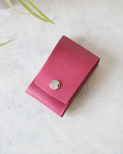 Leather Snap Cardholder, Magenta, Top view