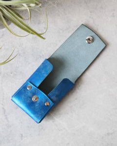 Leather Snap Cardholder, Metallic Blue, Open view