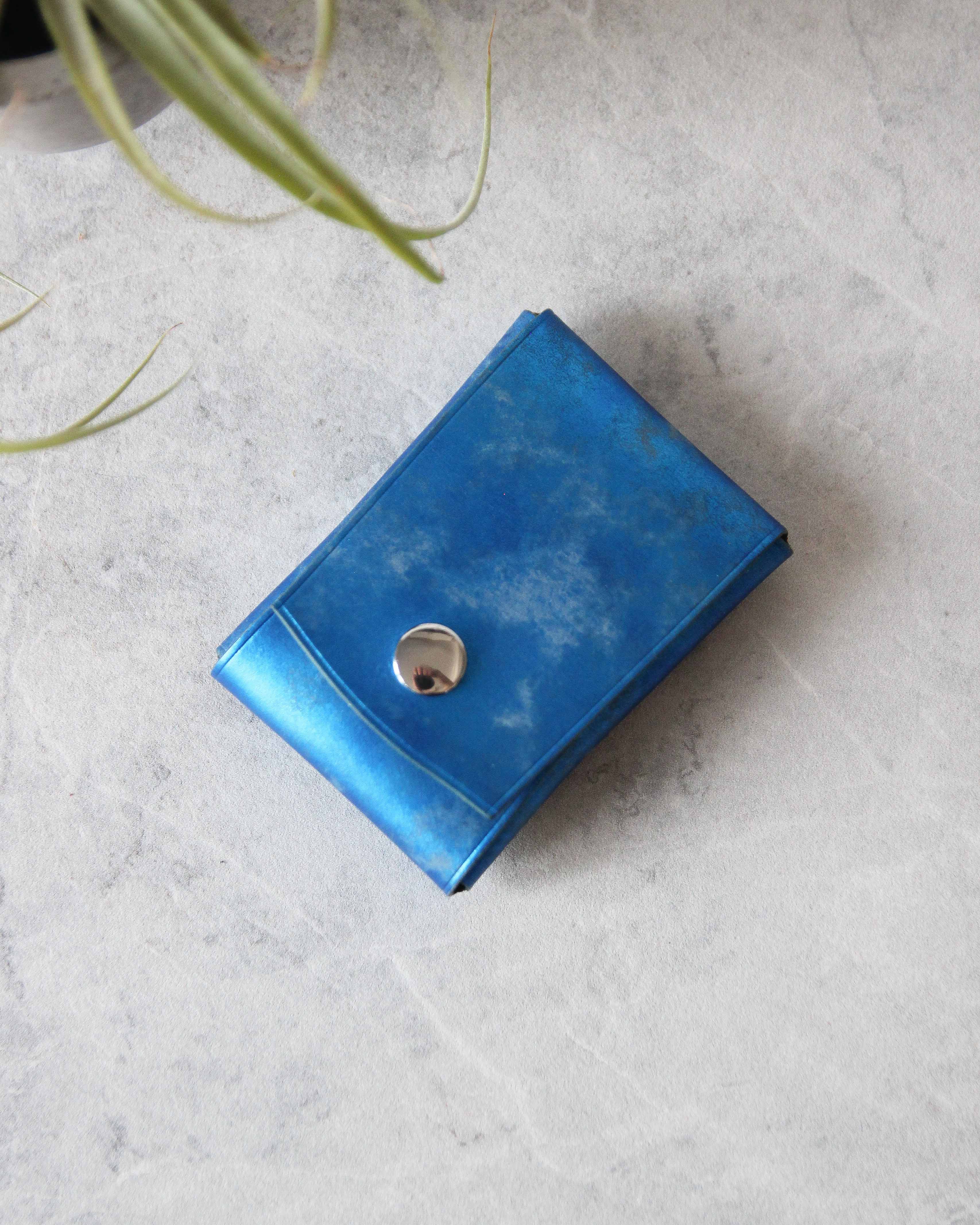 Leather Snap Cardholder, Metallic Blue, Top view