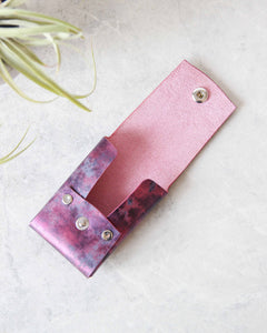 Leather Snap Cardholder, Metallic Purple, Open view