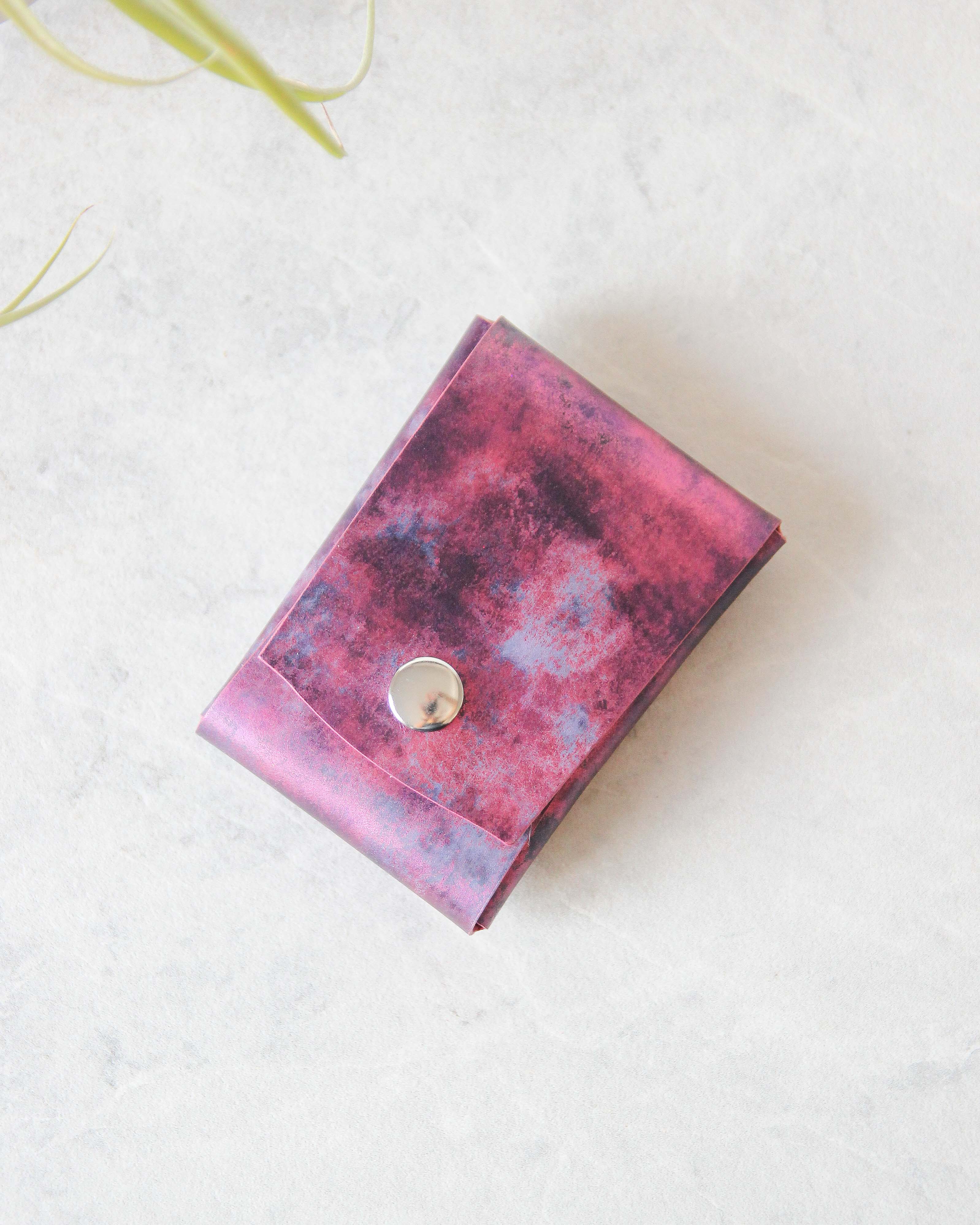 Leather Snap Cardholder, Metallic Purple, Top view