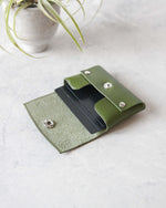 Load image into Gallery viewer, Leather Snap Wallet, Green, Side view
