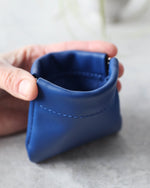 Load image into Gallery viewer, Leather Squeeze Coin Pouch, Blue, Side view
