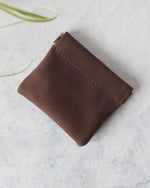 Load image into Gallery viewer, Leather Squeeze Coin Pouch, Brown, Top view
