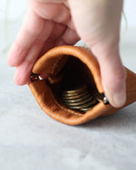 Load image into Gallery viewer, Leather Squeeze Coin Pouch, Caramel, Open view
