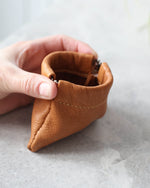 Load image into Gallery viewer, Leather Squeeze Coin Pouch, Caramel, Side view
