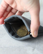Load image into Gallery viewer, Leather Squeeze Coin Pouch, Gray, Open view
