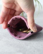 Load image into Gallery viewer, Leather Squeeze Coin Pouch, Orchid, Open view
