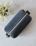 Load image into Gallery viewer, Leather Toiletry Bag, Navy, Top View
