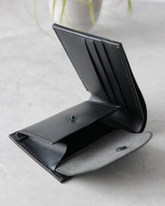 Leather Wallet, Black, 5 slots, Integrated Coin Pouch, Front view
