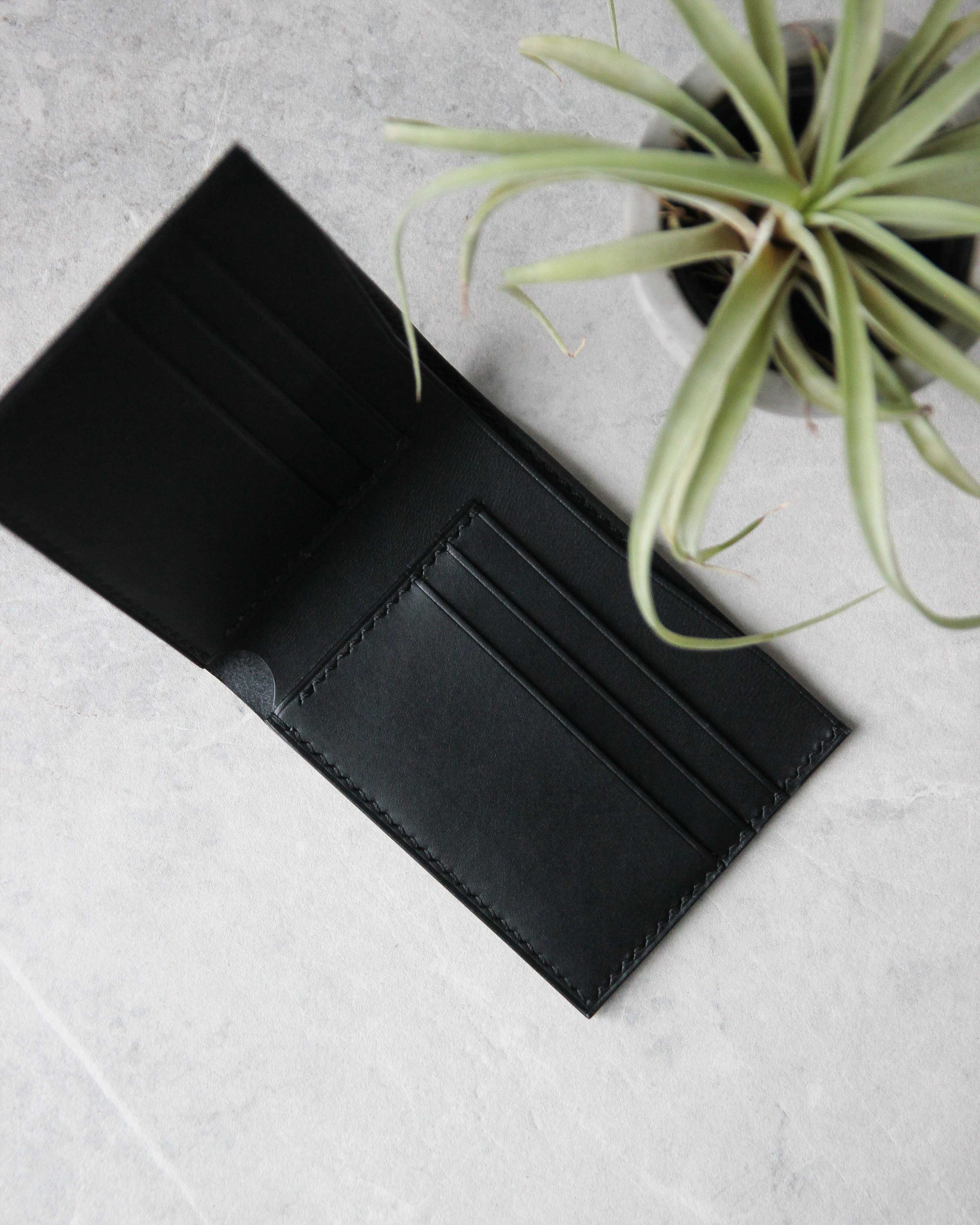 Leather Wallet, Black, 6 slots ,Top view