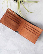 Load image into Gallery viewer, Leather Wallet, Black + Whiskey, 6 slots, Top view
