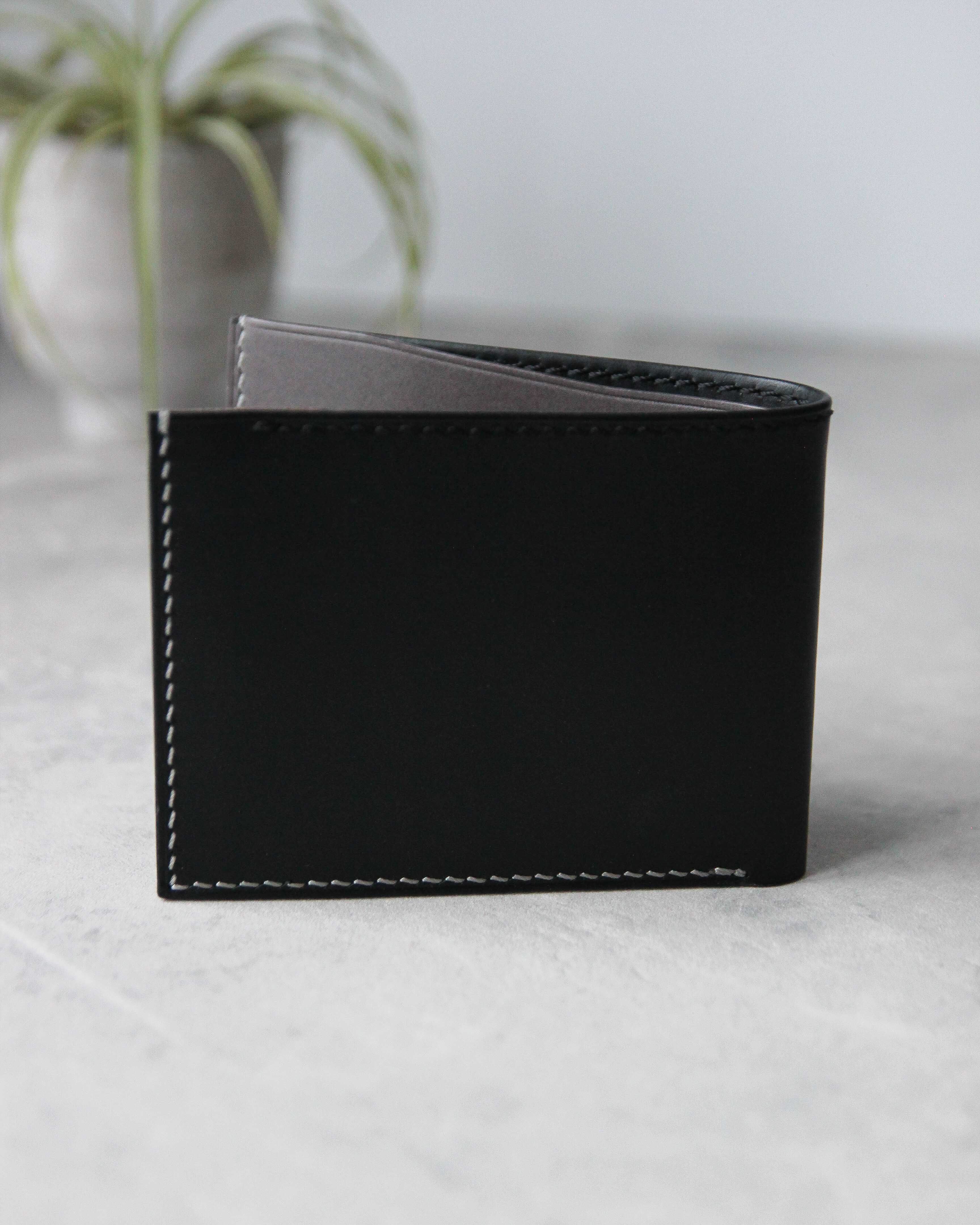 Leather Wallet, Black and Gray, 6 slots, Back view