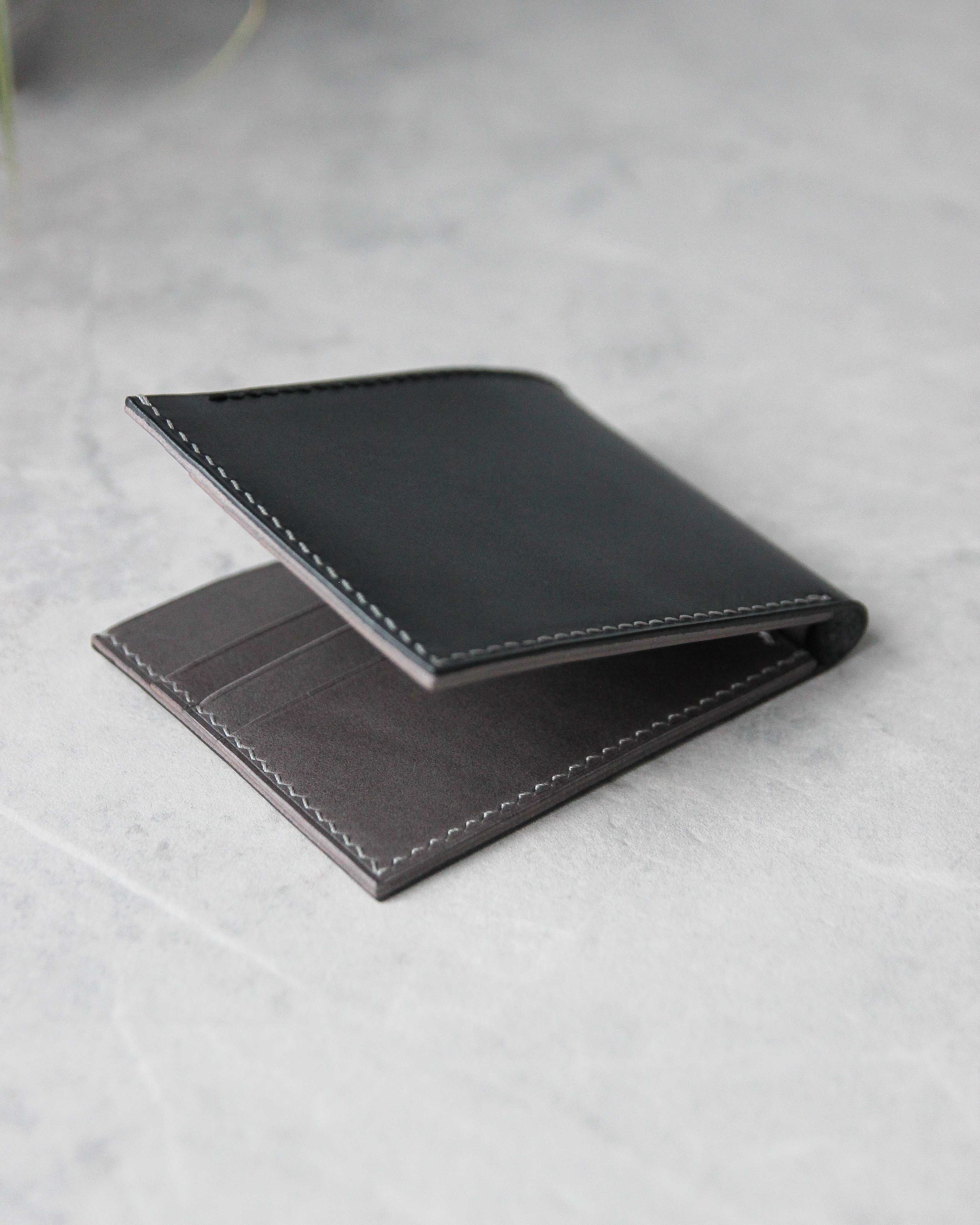 Leather Wallet, Black and Gray, 6 slots, Closed view