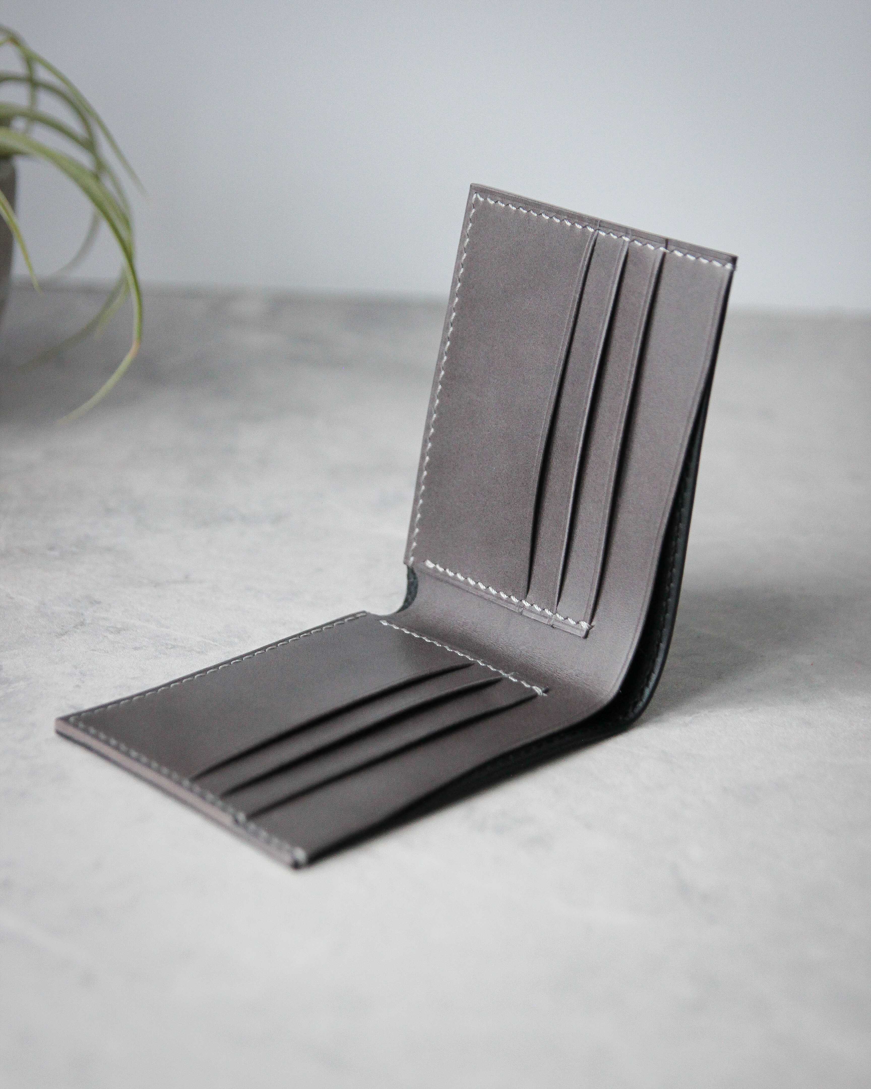 Leather Wallet, Black and Gray, 6 slots, Open view