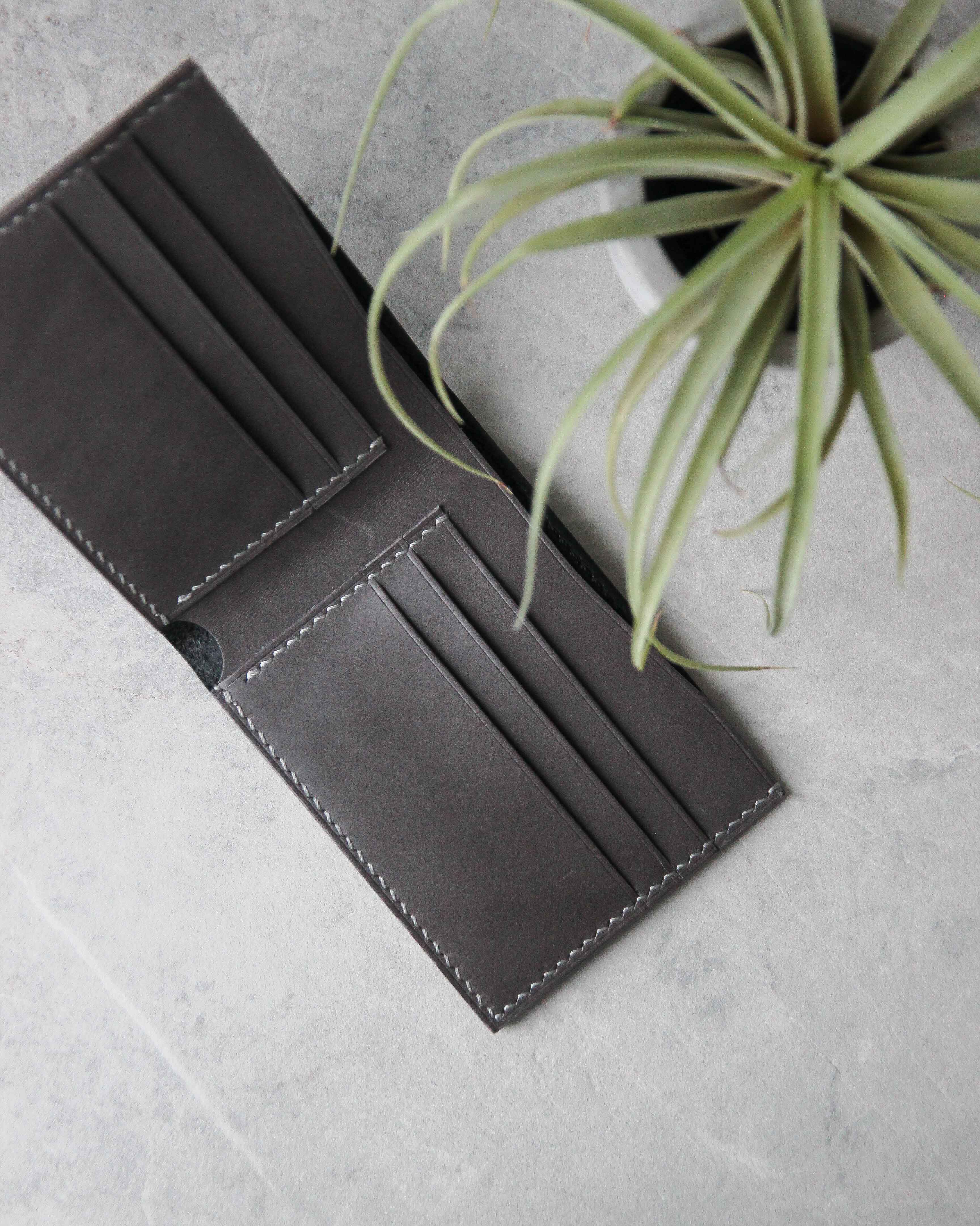 Leather Wallet, Black and Gray, 6 slots, Top view