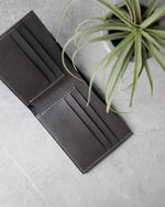 Load image into Gallery viewer, Leather Wallet, Black and Gray, 6 slots, Top view
