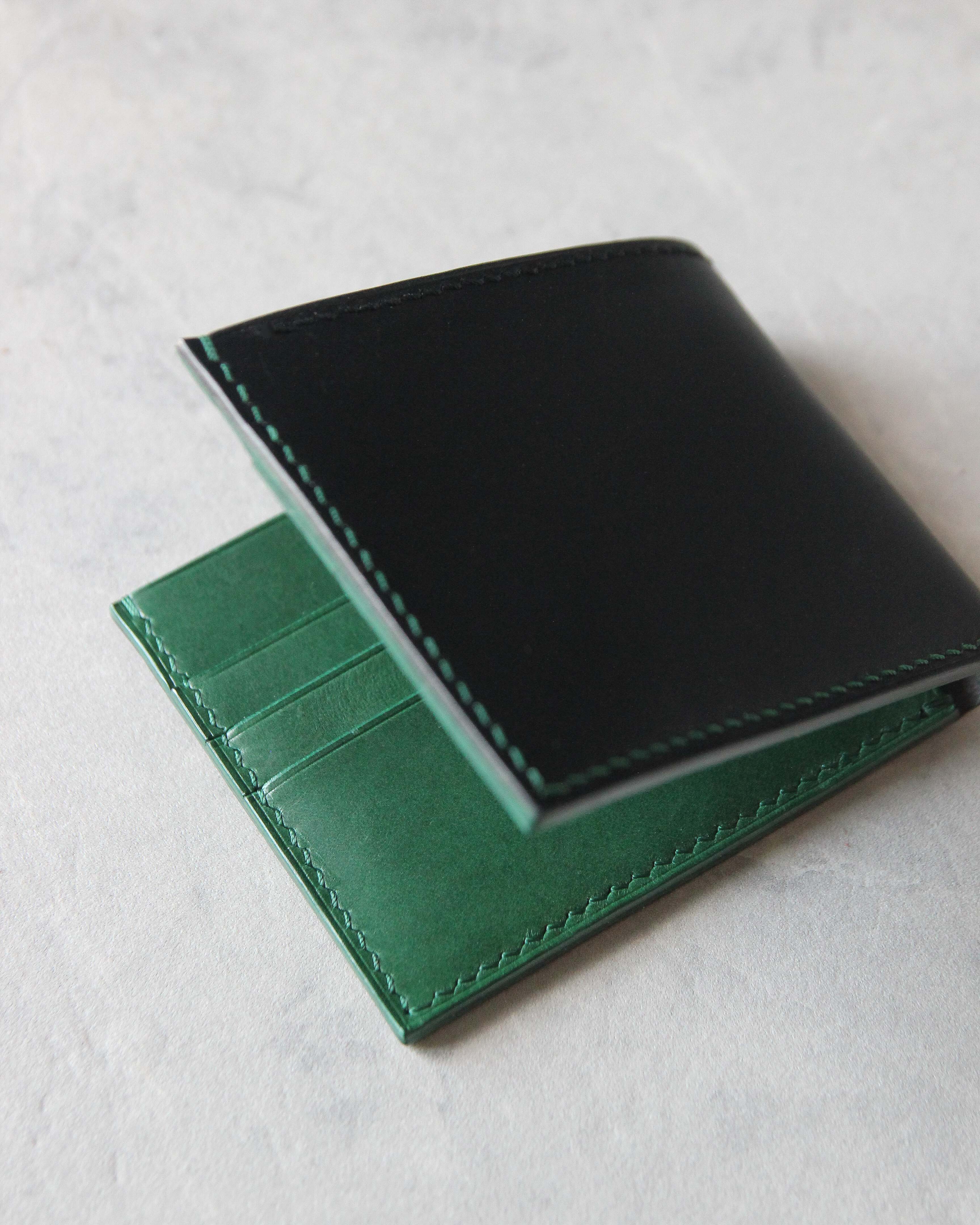 Leather Wallet, Black and Green, 6 slots, Closed view