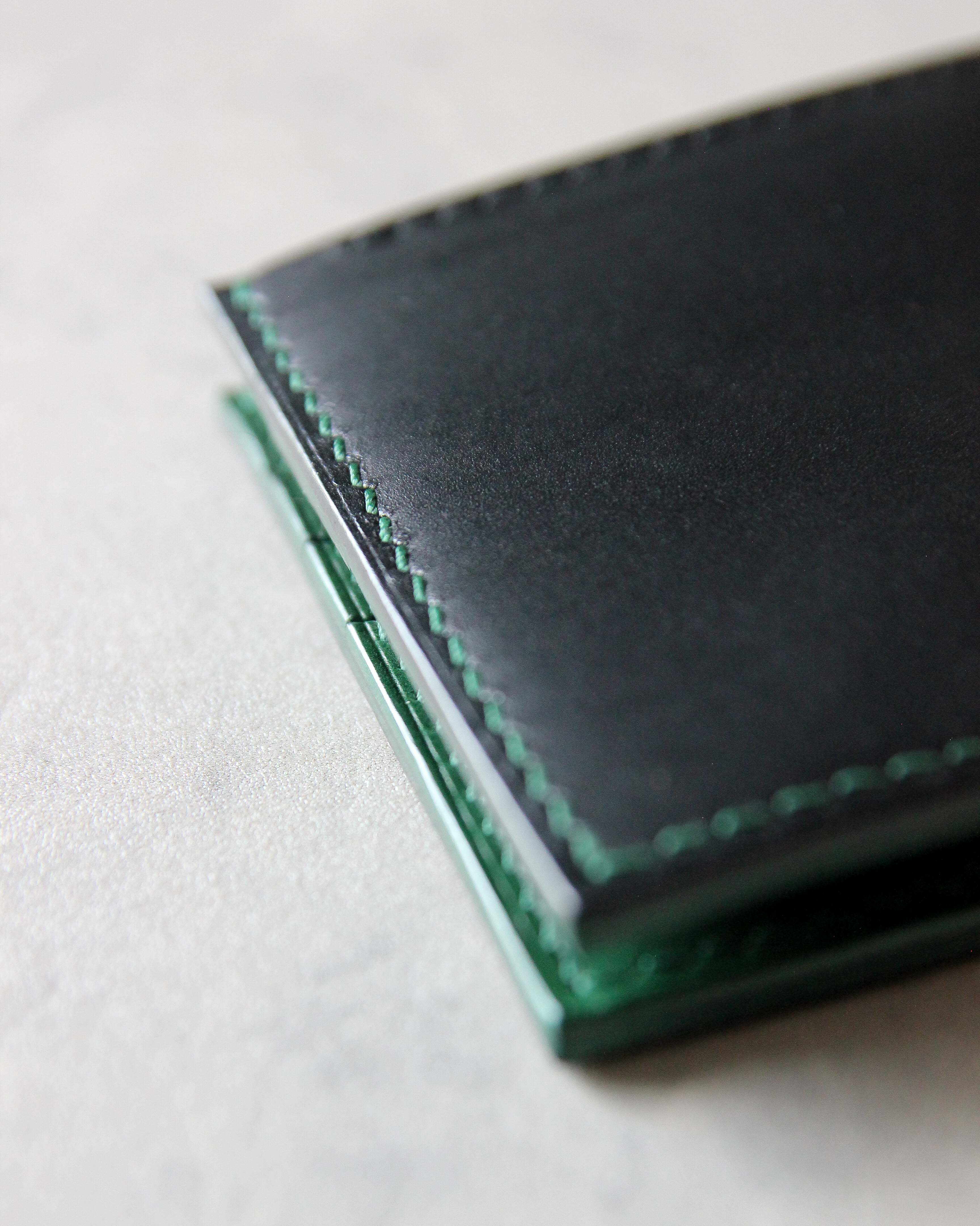 Leather Wallet, Black and Green, 6 slots, Detail view
