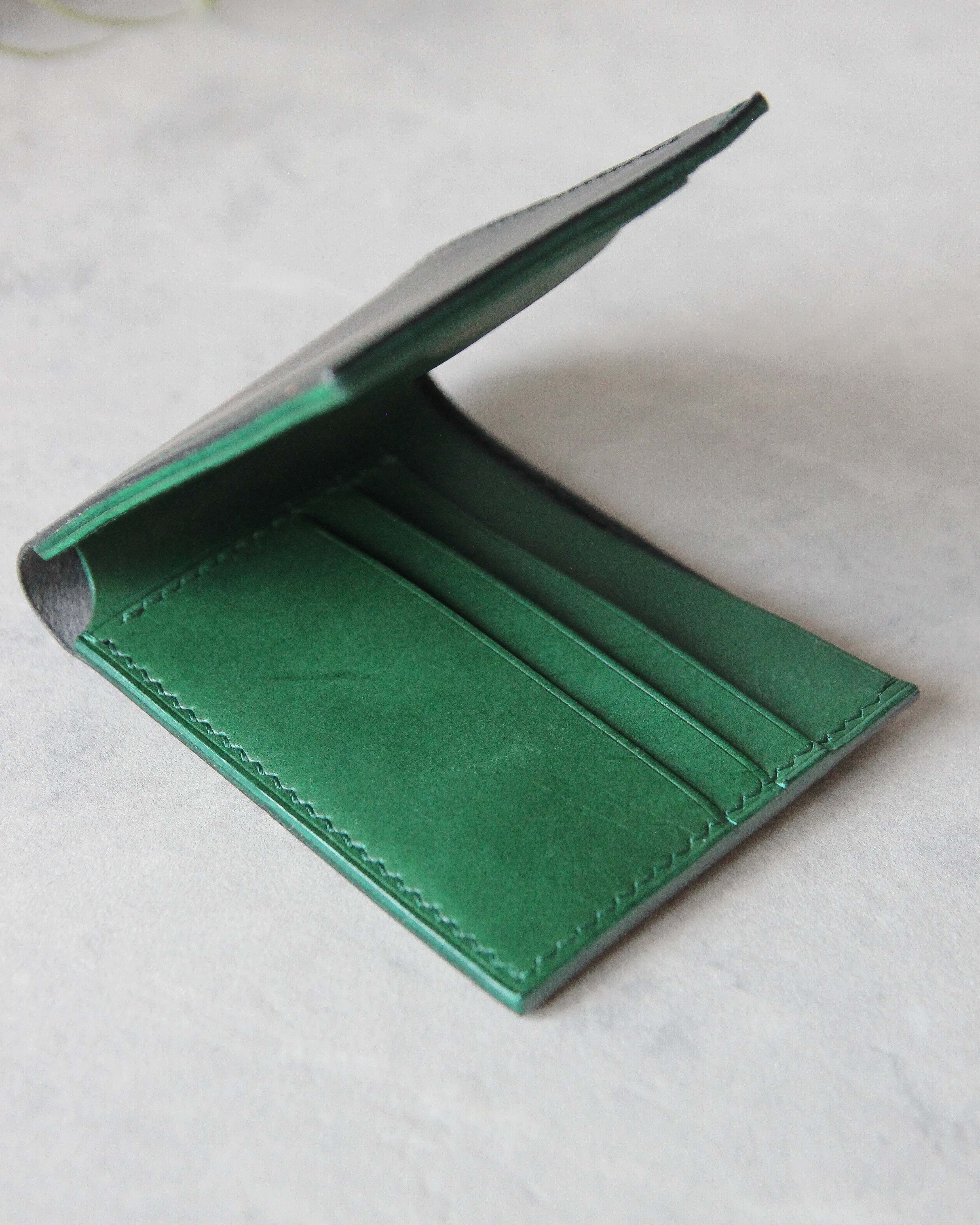 Leather Wallet, Black and Green, 6 slots, Side view