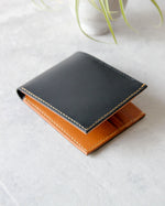 Load image into Gallery viewer, Leather Wallet, Black and Whiskey, 6 slots, Closed view
