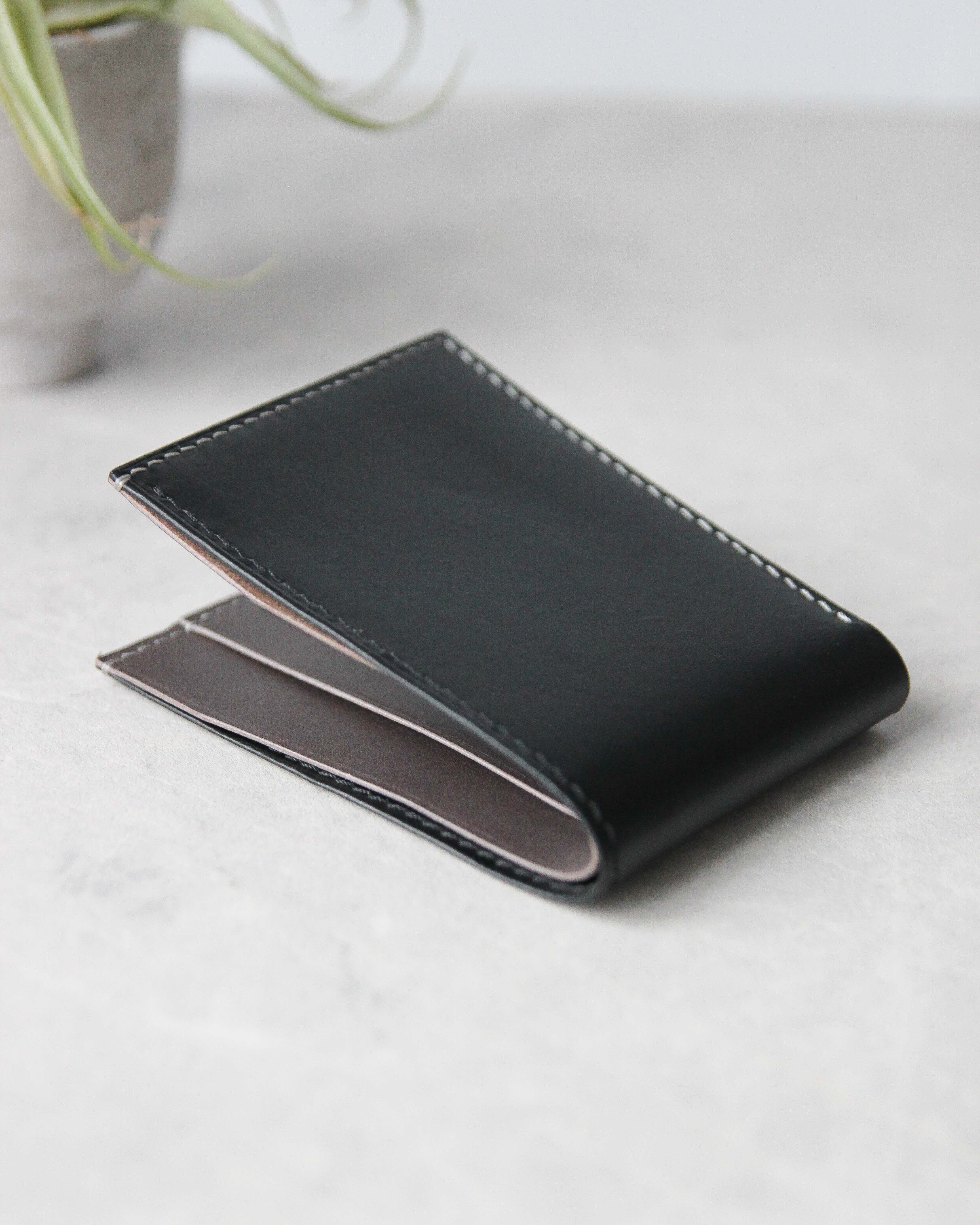 Leather Wallet ,Black and gray, 4 slots, Closed view