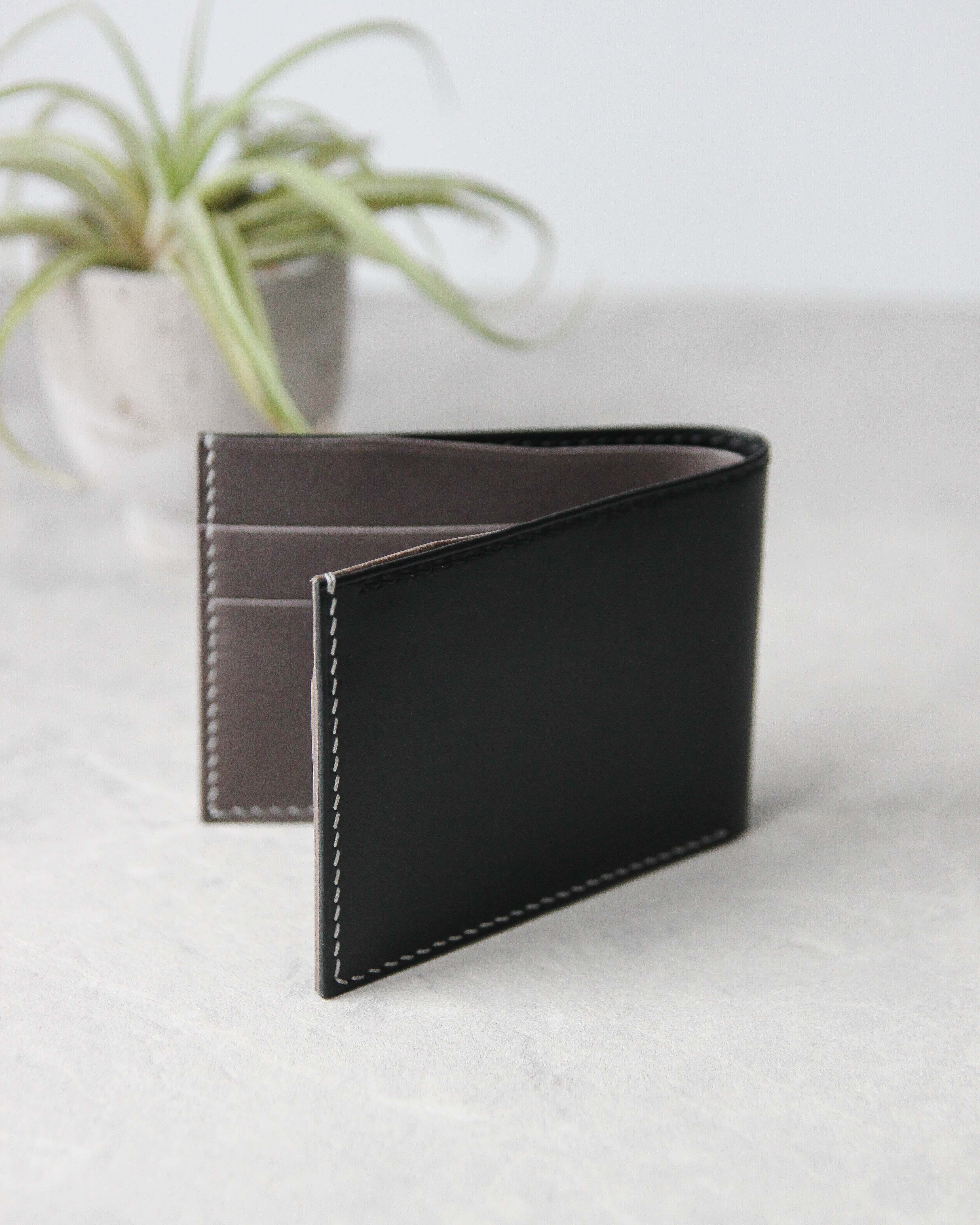 Leather Wallet ,Black and gray, 4 slots, Front view