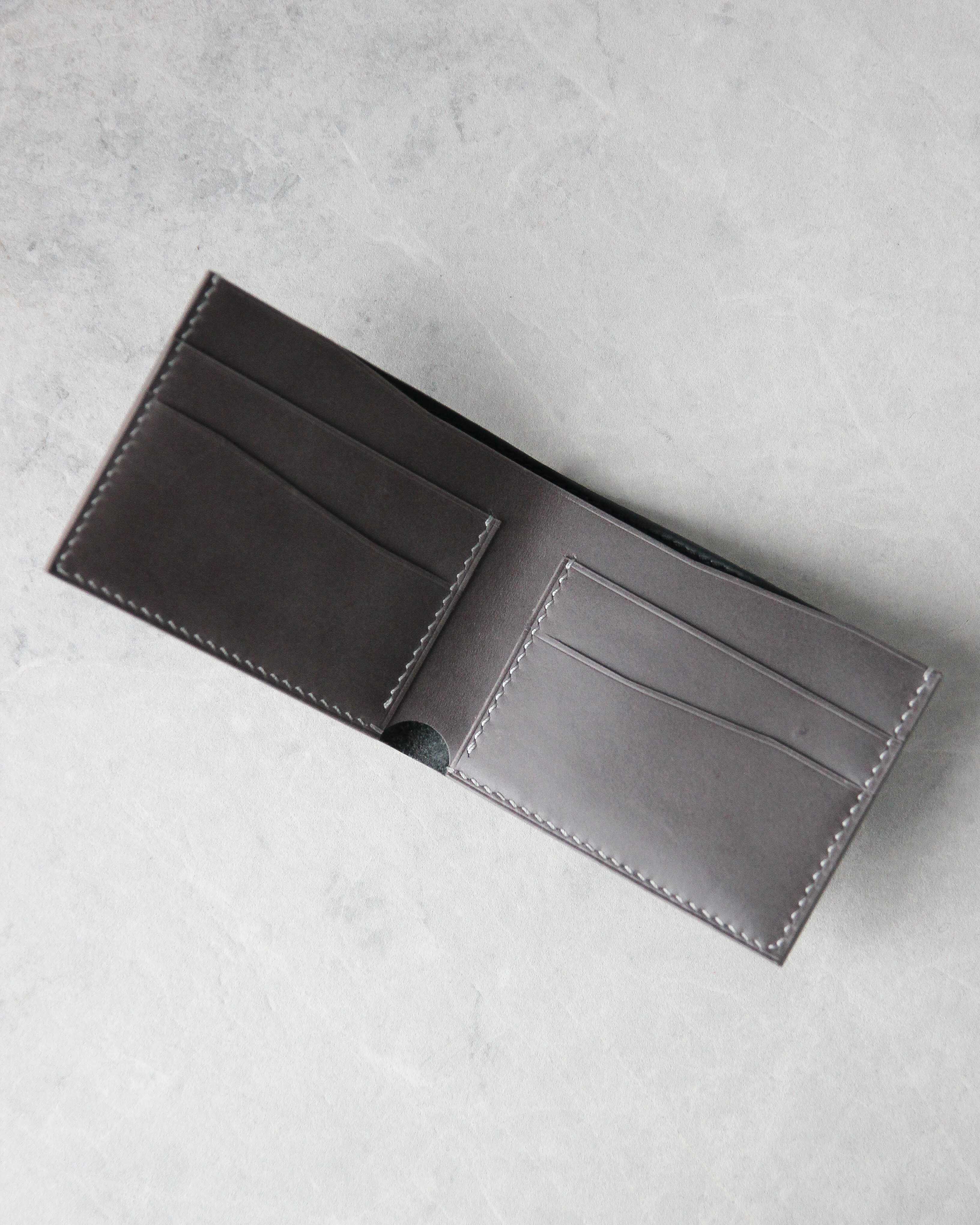 Leather Wallet ,Black and gray, 4 slots, Open view