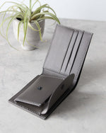 Charger l&#39;image dans la galerie, Leather Wallet, Black and gray, 5 slots, Coin Pouch ,Open view
