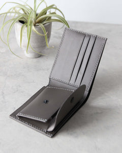 Leather Wallet, Black and gray, 5 slots, Coin Pouch ,Open view