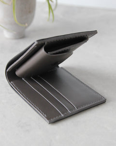Leather Wallet, Black and gray, 5 slots, Integrated Coin Pouch, Detail view