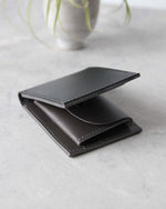 Charger l&#39;image dans la galerie, Leather Wallet, Black and gray, 5 slots, Integrated Coin Pouch, Side view
