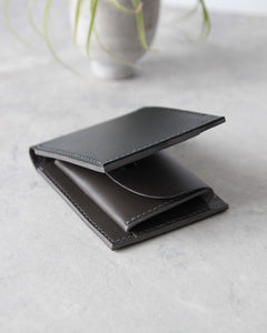 Leather Wallet, Black and gray, 5 slots, Integrated Coin Pouch, Side view