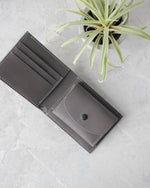 Charger l&#39;image dans la galerie, Leather Wallet, Black and gray, 5 slots, Integrated Coin Pouch, Top view

