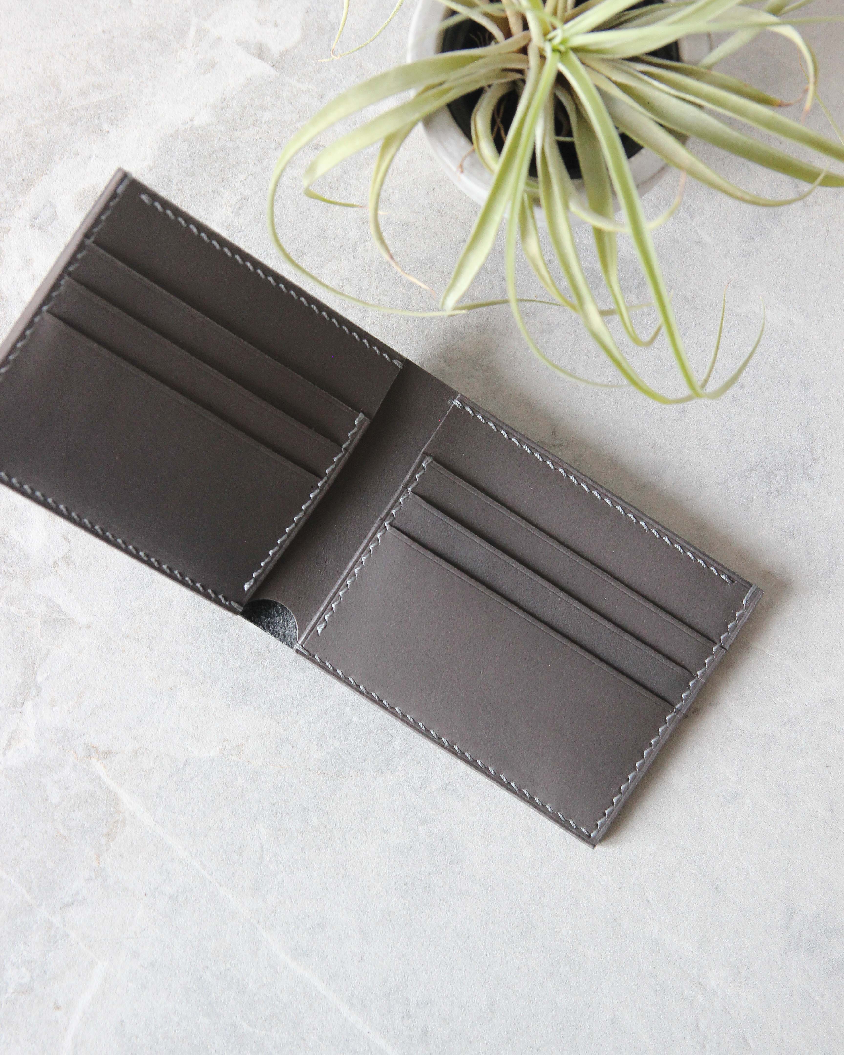 Leather Wallet, Black and gray, 8 slots, Top view