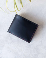 Load image into Gallery viewer, Leather Wallet ,Black and purple, 4 slots, Closed view

