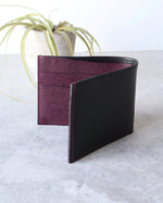 Load image into Gallery viewer, Leather Wallet ,Black and purple, 4 slots, Front view
