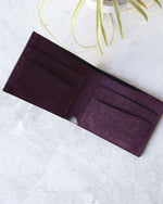 Load image into Gallery viewer, Leather Wallet ,Black and purple, 4 slots, Top view
