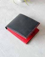 Load image into Gallery viewer, Leather Wallet, Black and red, 8 slots, Front view
