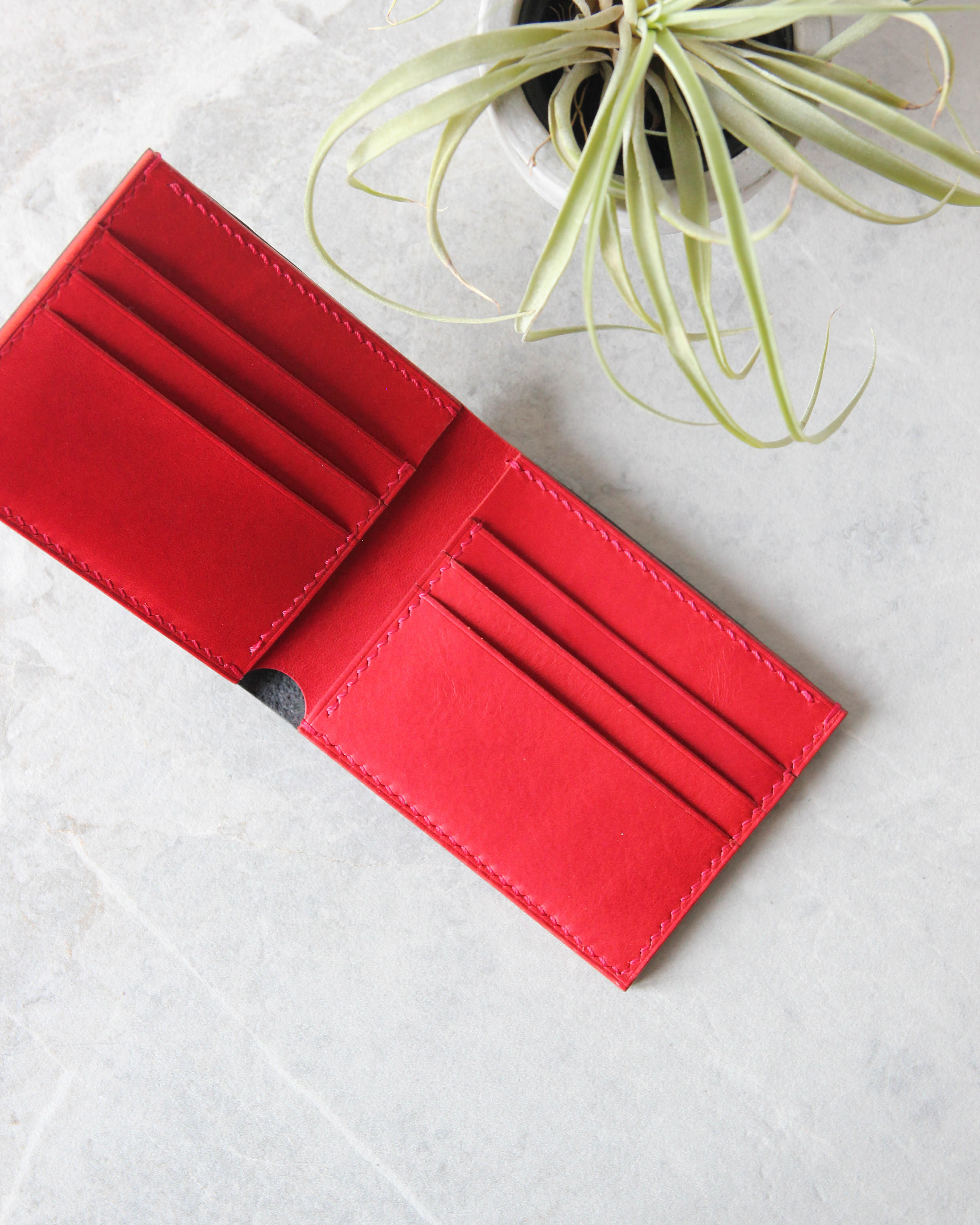 Leather Wallet, Black and red, 8 slots, Top view