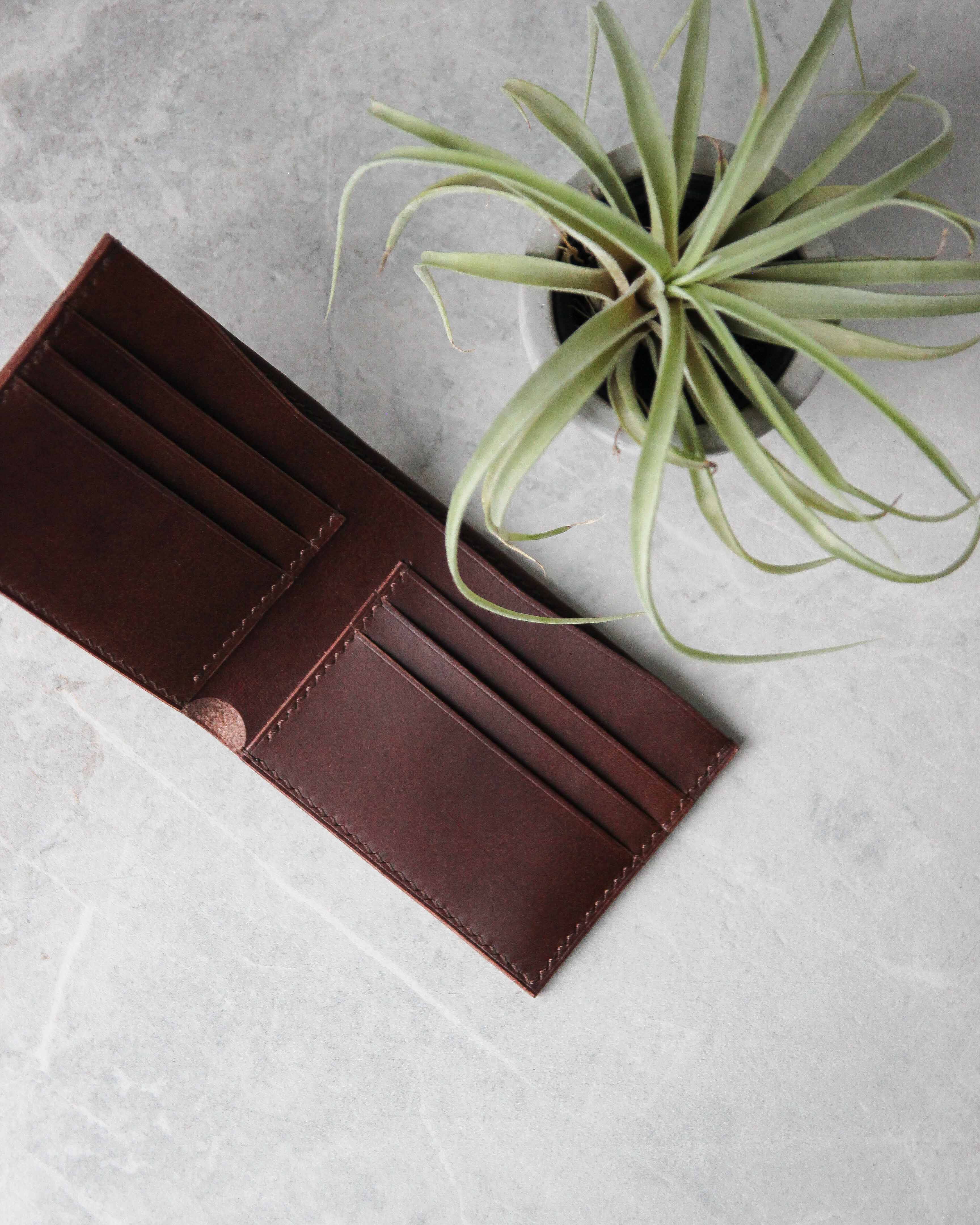 Leather Wallet, Brown, 6 slots, Top view