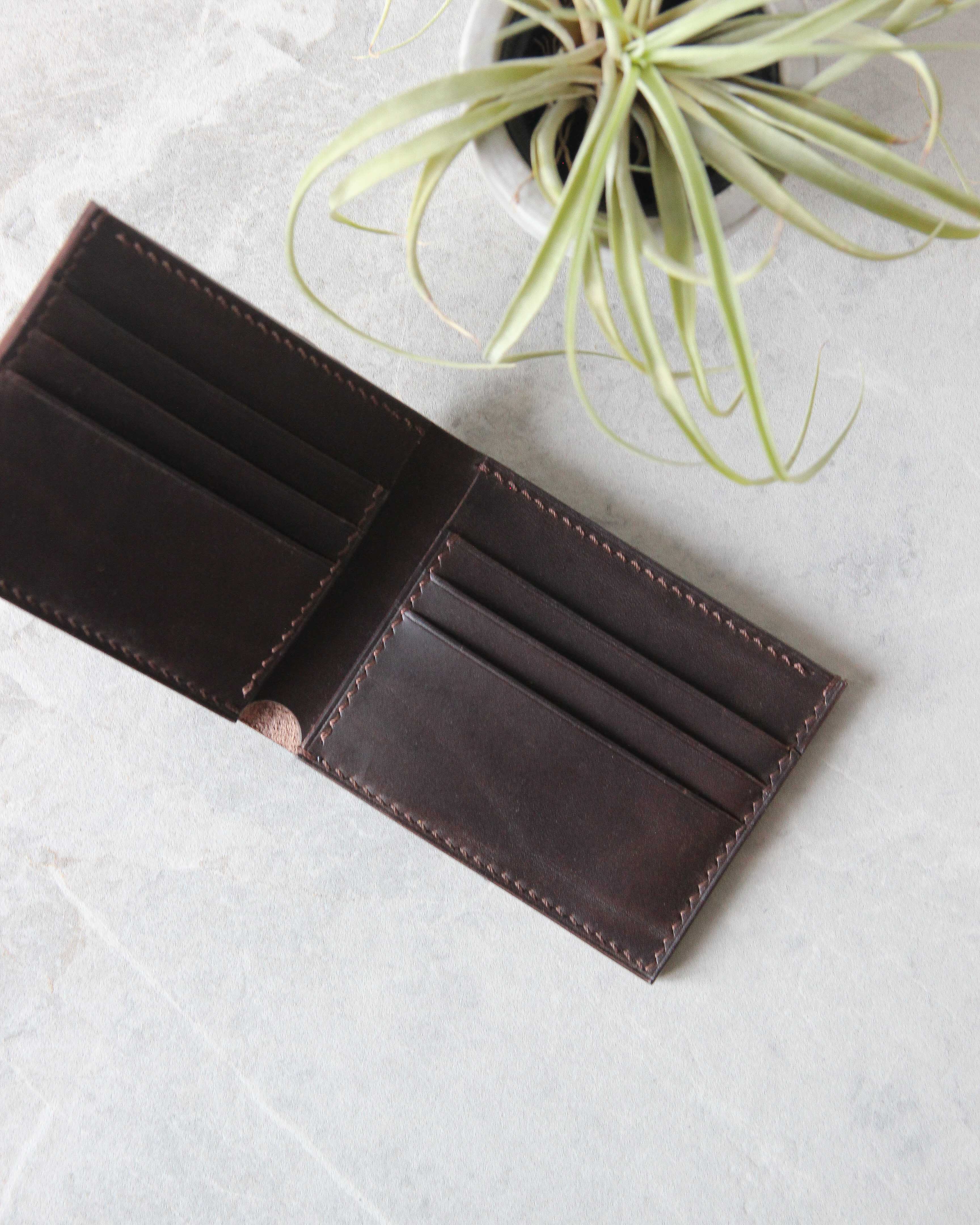 Leather Wallet, Brown, 8 slots, Top view