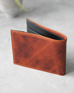 Charger l&#39;image dans la galerie, Leather Wallet ,Cognac and black, 4 slots, Detail view
