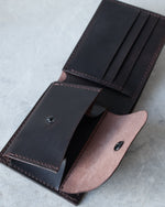Charger l'image dans la galerie, Leather Wallet, Dark Brown, 5 slots, Integrated Coin Pouch, Open view
