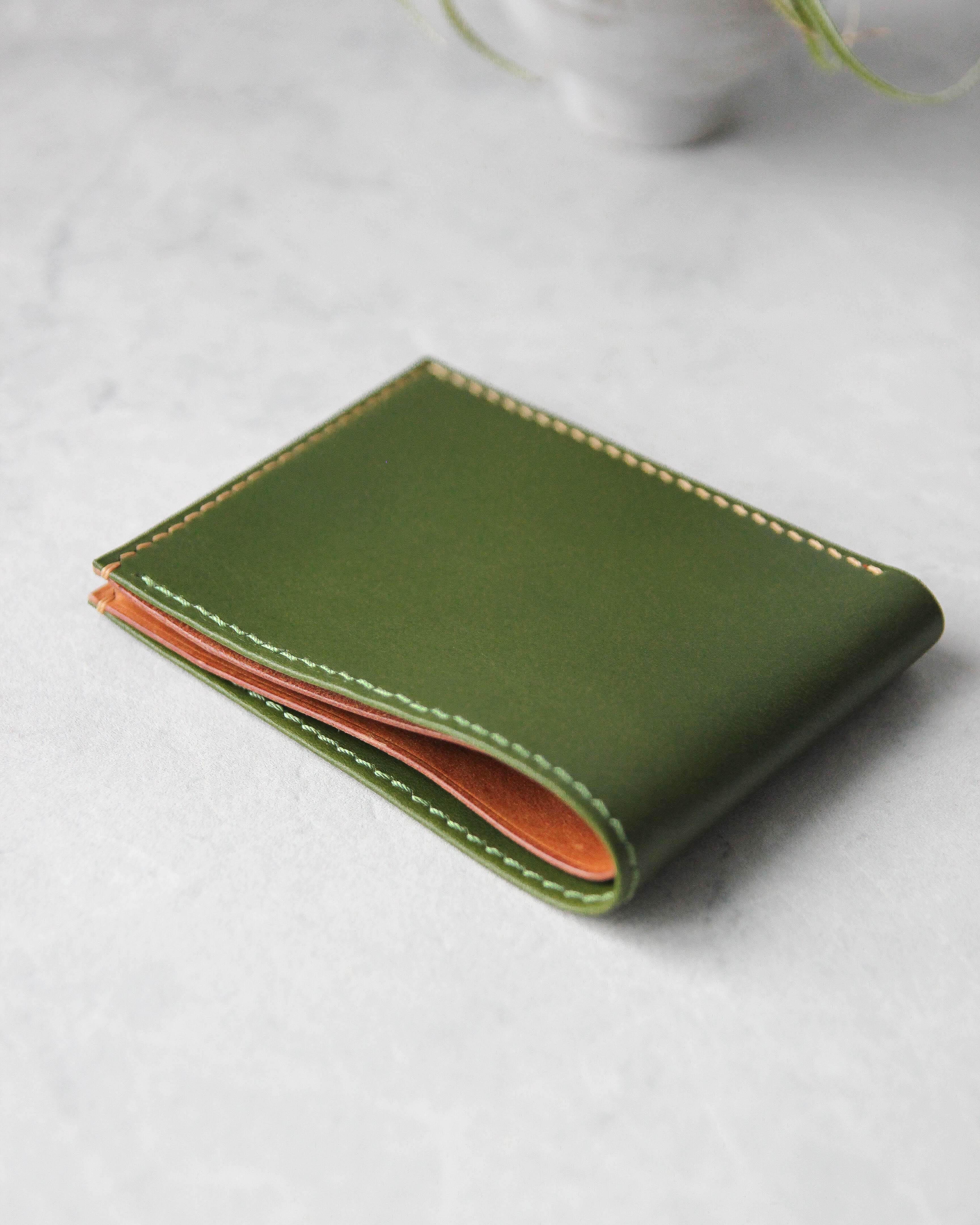 Leather Wallet ,Green and whiskey, 4 slots, Closed view